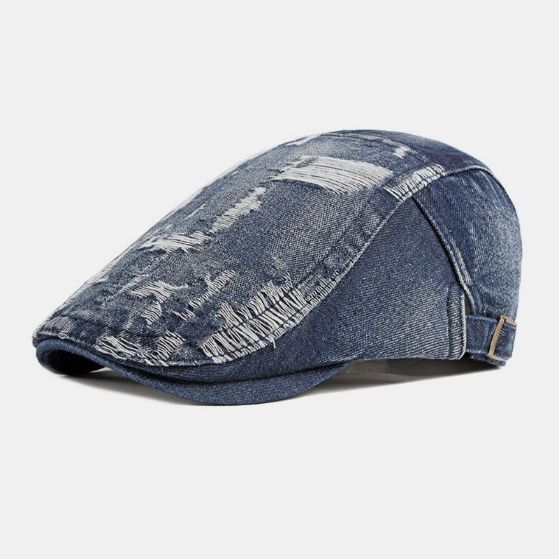 Unisex Denim Washed Make-old Hole Transpirable Casual Sunshade Forward Cap Beret Cap Flat Hat