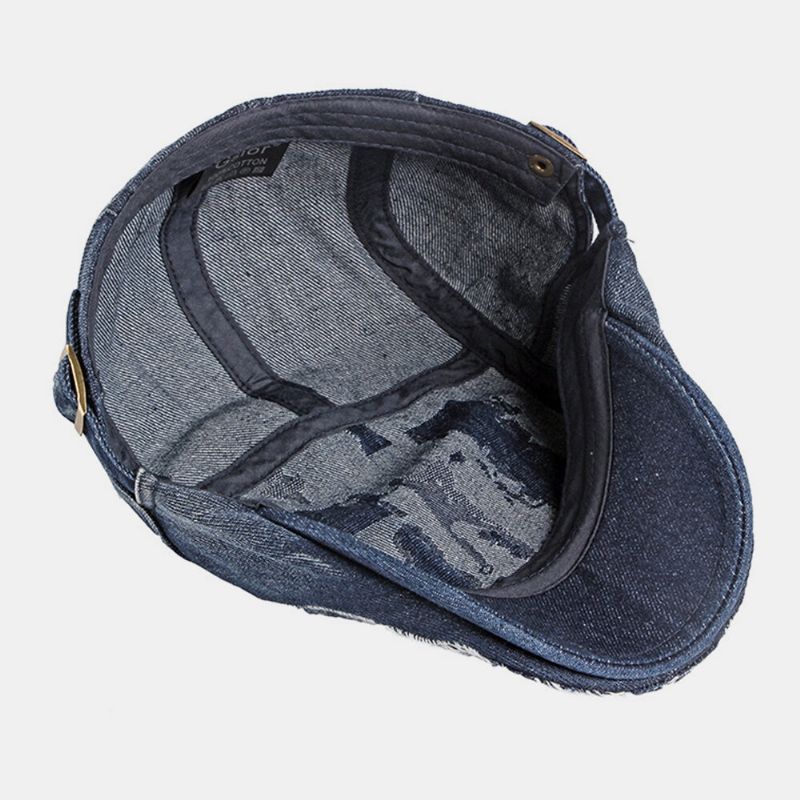 Unisex Denim Washed Make-old Hole Transpirable Casual Sunshade Forward Cap Beret Cap Flat Hat