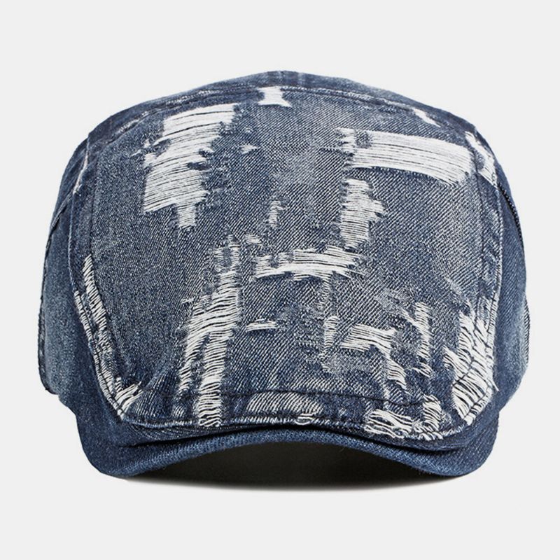 Unisex Denim Washed Make-old Hole Transpirable Casual Sunshade Forward Cap Beret Cap Flat Hat