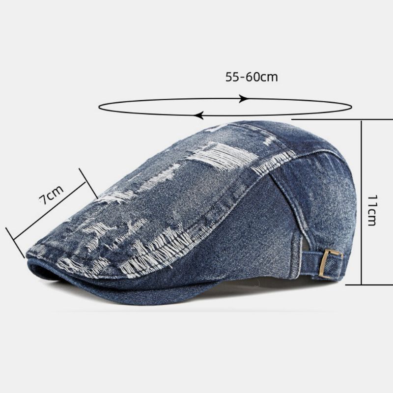 Unisex Denim Washed Make-old Hole Transpirable Casual Sunshade Forward Cap Beret Cap Flat Hat