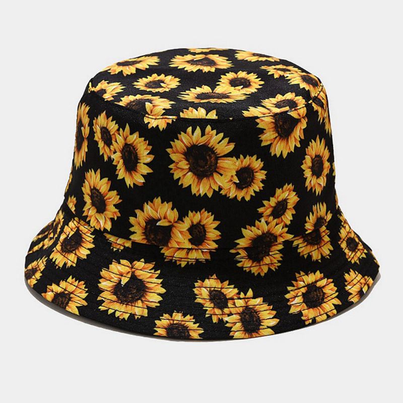 Unisex De Doble Cara De Algodón Patrón Floral Visera Pareja Sombrero Sombrero De Cubo