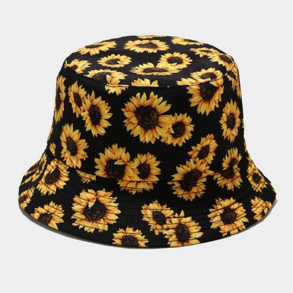 Unisex De Doble Cara De Algodón Patrón Floral Visera Pareja Sombrero Sombrero De Cubo