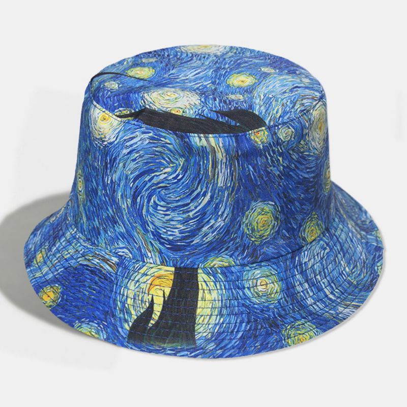 Unisex Doble Cara Cielo Estrellado Patrón De Pintura Oli Visera Informal Personalidad Algodón Pareja Sombrero Sombrero De Cubo