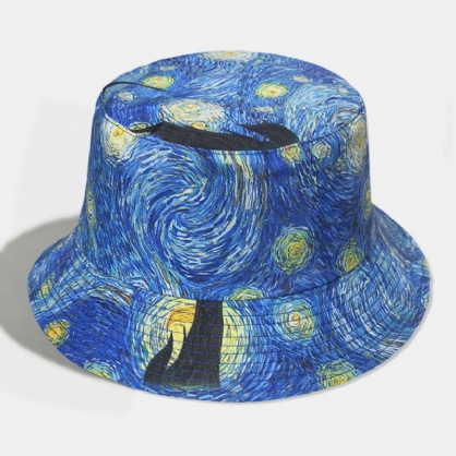 Unisex Doble Cara Cielo Estrellado Patrón De Pintura Oli Visera Informal Personalidad Algodón Pareja Sombrero Sombrero De Cubo