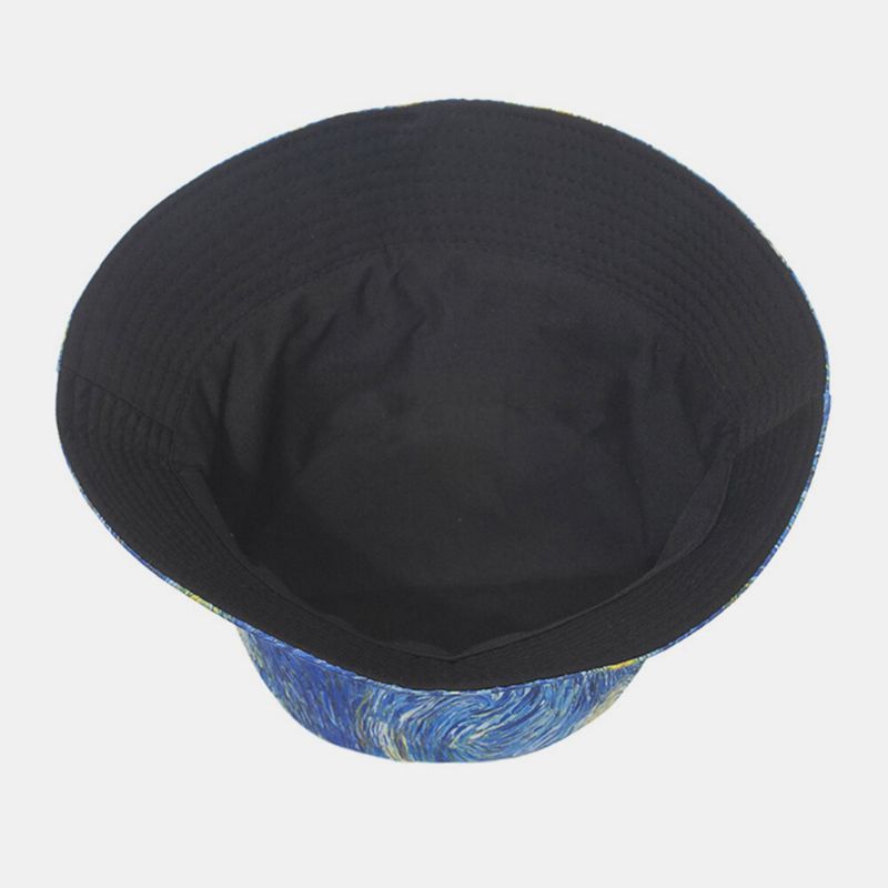 Unisex Doble Cara Cielo Estrellado Patrón De Pintura Oli Visera Informal Personalidad Algodón Pareja Sombrero Sombrero De Cubo