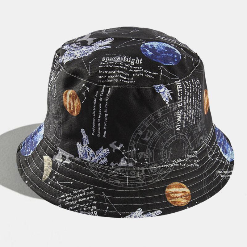 Unisex De Doble Cara Space Galaxy Zodiac Starry Night Print Casual Moda Joven Pareja Sombrero Sombrero De Cubo