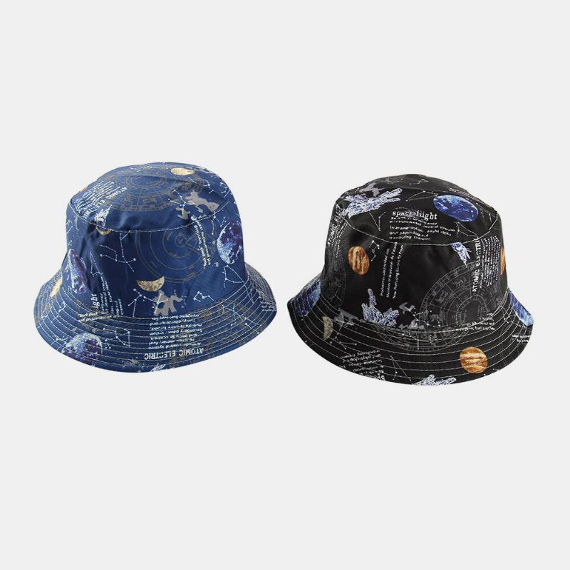 Unisex De Doble Cara Space Galaxy Zodiac Starry Night Print Casual Moda Joven Pareja Sombrero Sombrero De Cubo