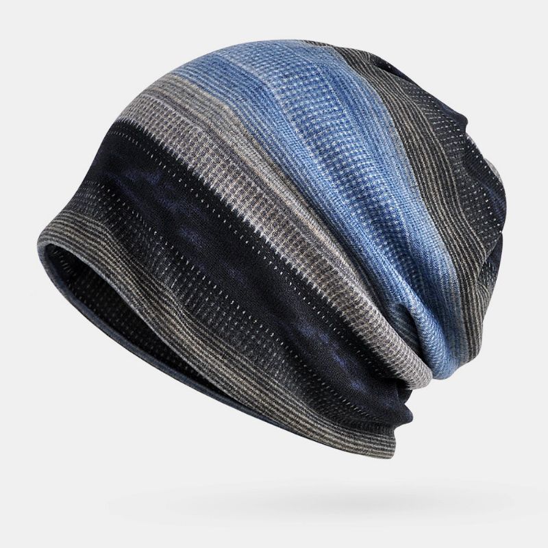 Unisex De Doble Uso Más Terciopelo Cálido A Rayas Gruesas Al Aire Libre Casual Personalidad Sin Ala Bufanda Gorro