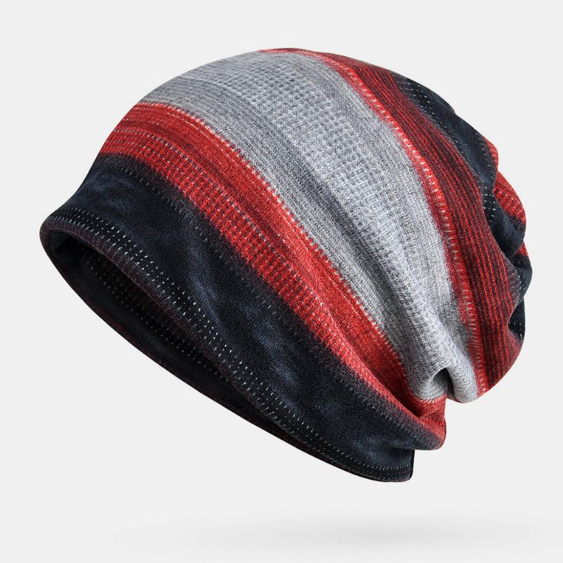 Unisex De Doble Uso Más Terciopelo Cálido A Rayas Gruesas Al Aire Libre Casual Personalidad Sin Ala Bufanda Gorro