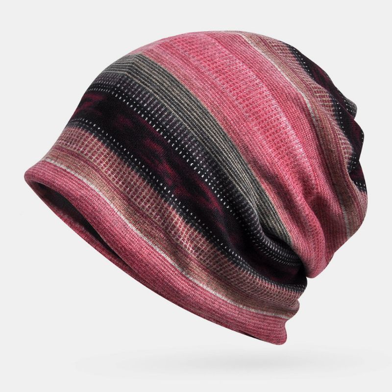 Unisex De Doble Uso Más Terciopelo Cálido A Rayas Gruesas Al Aire Libre Casual Personalidad Sin Ala Bufanda Gorro