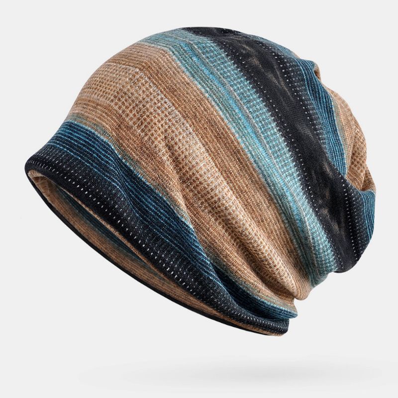 Unisex De Doble Uso Más Terciopelo Cálido A Rayas Gruesas Al Aire Libre Casual Personalidad Sin Ala Bufanda Gorro