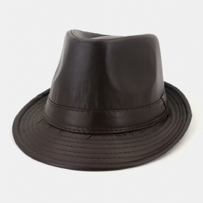 Unisex Faux Leather Vintage All-match Sombrero De Jazz De Ala Ancha Sombrero De Copa Sombrero De Pareja Fedora