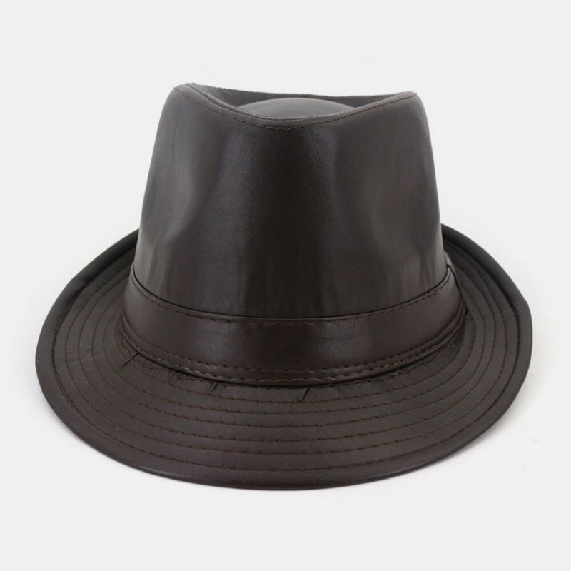 Unisex Faux Leather Vintage All-match Sombrero De Jazz De Ala Ancha Sombrero De Copa Sombrero De Pareja Fedora