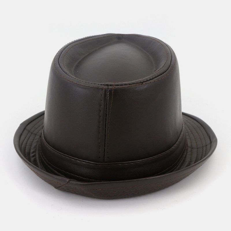 Unisex Faux Leather Vintage All-match Sombrero De Jazz De Ala Ancha Sombrero De Copa Sombrero De Pareja Fedora