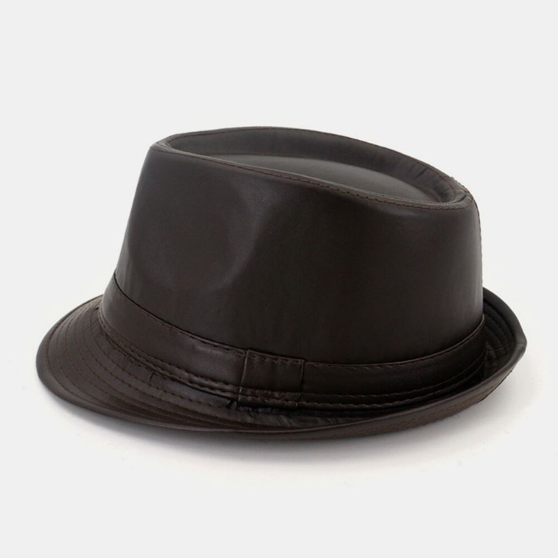 Unisex Faux Leather Vintage All-match Sombrero De Jazz De Ala Ancha Sombrero De Copa Sombrero De Pareja Fedora