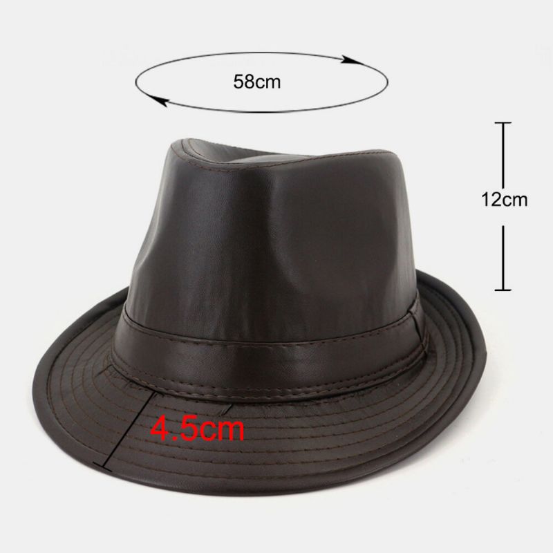 Unisex Faux Leather Vintage All-match Sombrero De Jazz De Ala Ancha Sombrero De Copa Sombrero De Pareja Fedora