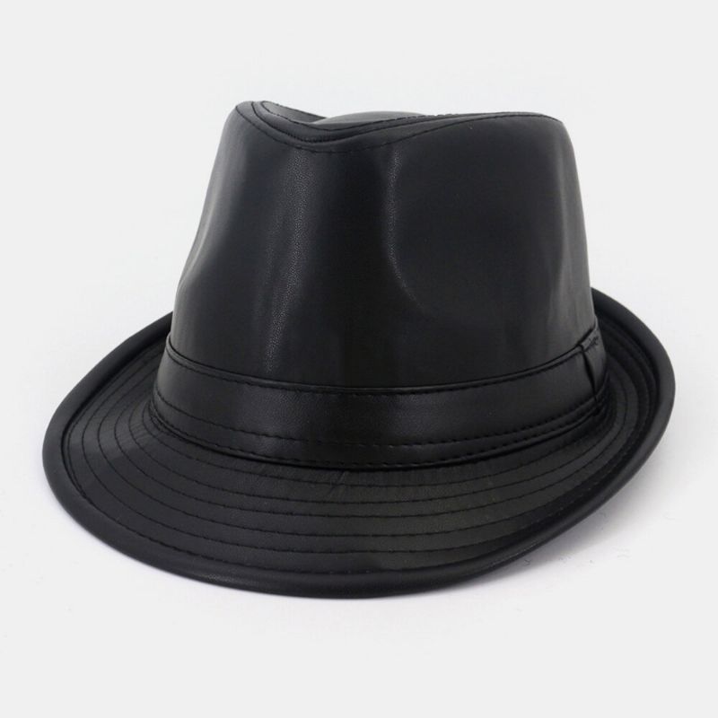 Unisex Faux Leather Vintage All-match Sombrero De Jazz De Ala Ancha Sombrero De Copa Sombrero De Pareja Fedora