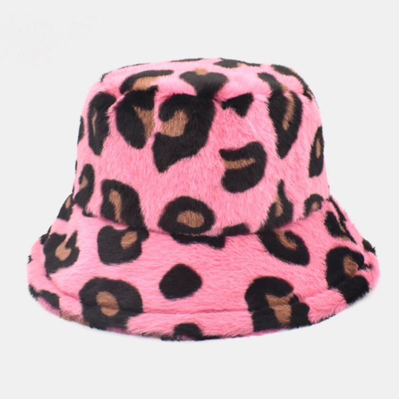 Unisex Felpa Suave Cálido Casual Todo-fósforo Lindo Patrón De Leopardo Sombrero De Cubo