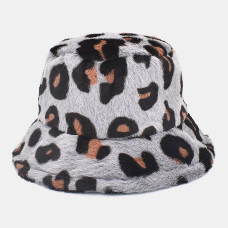 Unisex Felpa Suave Cálido Casual Todo-fósforo Lindo Patrón De Leopardo Sombrero De Cubo