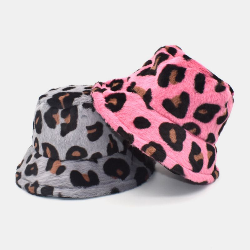 Unisex Felpa Suave Cálido Casual Todo-fósforo Lindo Patrón De Leopardo Sombrero De Cubo