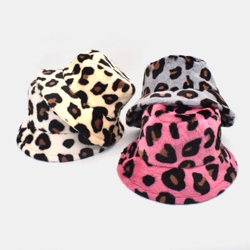 Unisex Felpa Suave Cálido Casual Todo-fósforo Lindo Patrón De Leopardo Sombrero De Cubo