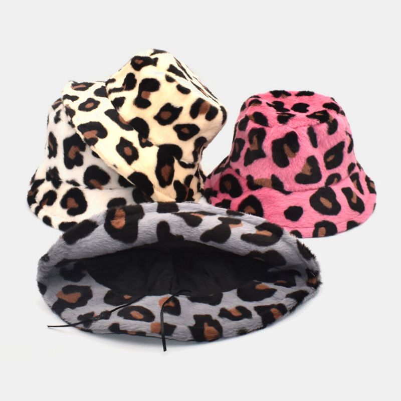 Unisex Felpa Suave Cálido Casual Todo-fósforo Lindo Patrón De Leopardo Sombrero De Cubo