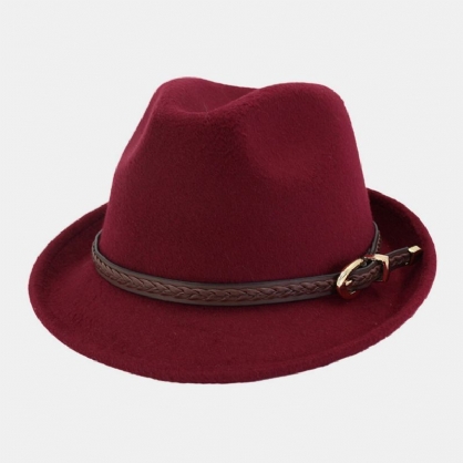 Unisex Fieltro Casual Caballero Británico Jazz Sombrero Sombrero De Copa Fedora Con Hebilla De Cinturón