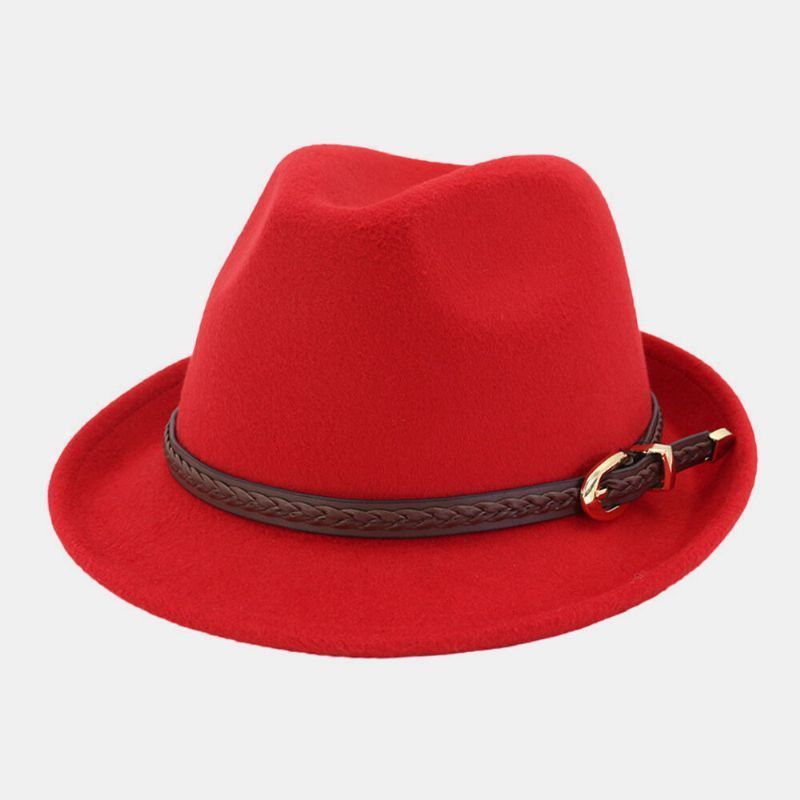 Unisex Fieltro Casual Caballero Británico Jazz Sombrero Sombrero De Copa Fedora Con Hebilla De Cinturón