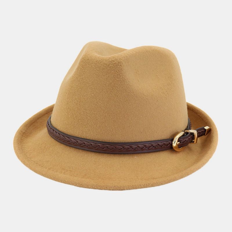 Unisex Fieltro Casual Caballero Británico Jazz Sombrero Sombrero De Copa Fedora Con Hebilla De Cinturón