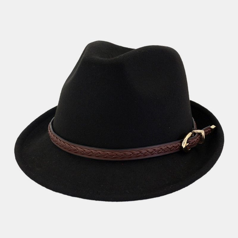 Unisex Fieltro Casual Caballero Británico Jazz Sombrero Sombrero De Copa Fedora Con Hebilla De Cinturón