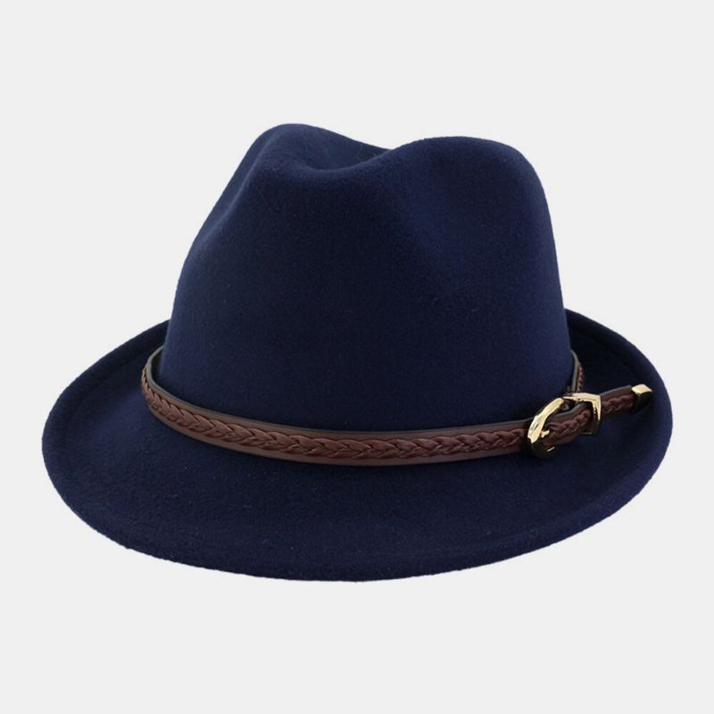 Unisex Fieltro Casual Caballero Británico Jazz Sombrero Sombrero De Copa Fedora Con Hebilla De Cinturón