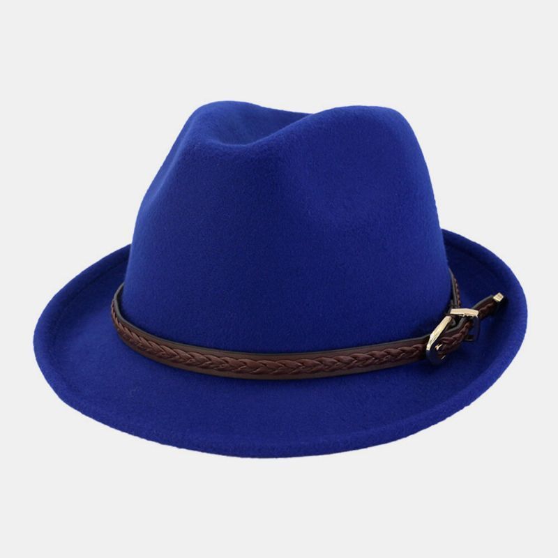 Unisex Fieltro Casual Caballero Británico Jazz Sombrero Sombrero De Copa Fedora Con Hebilla De Cinturón