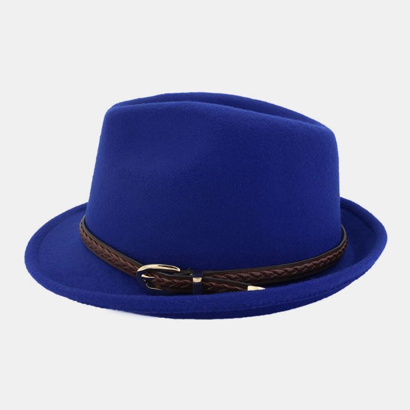 Unisex Fieltro Casual Caballero Británico Jazz Sombrero Sombrero De Copa Fedora Con Hebilla De Cinturón