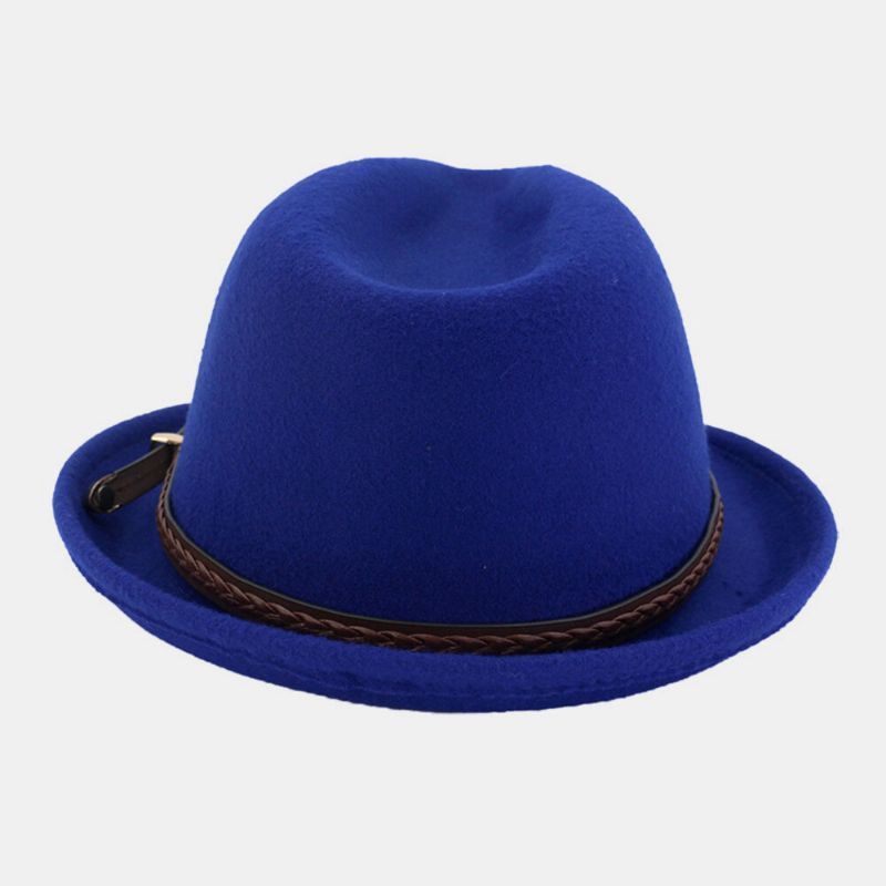 Unisex Fieltro Casual Caballero Británico Jazz Sombrero Sombrero De Copa Fedora Con Hebilla De Cinturón