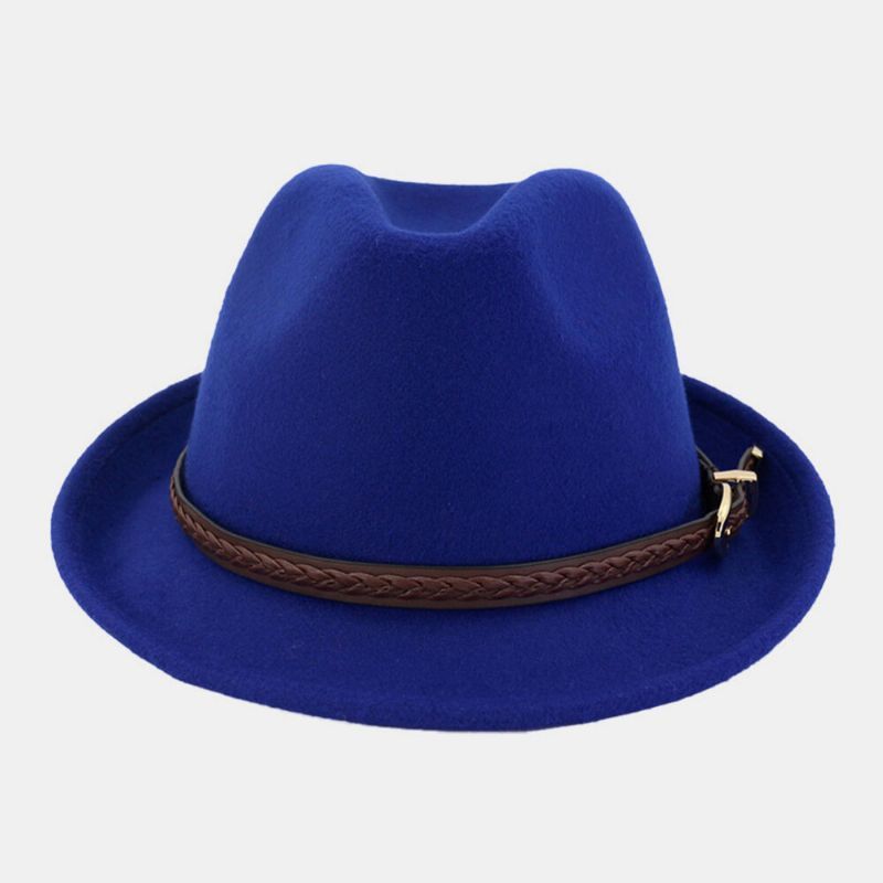 Unisex Fieltro Casual Caballero Británico Jazz Sombrero Sombrero De Copa Fedora Con Hebilla De Cinturón