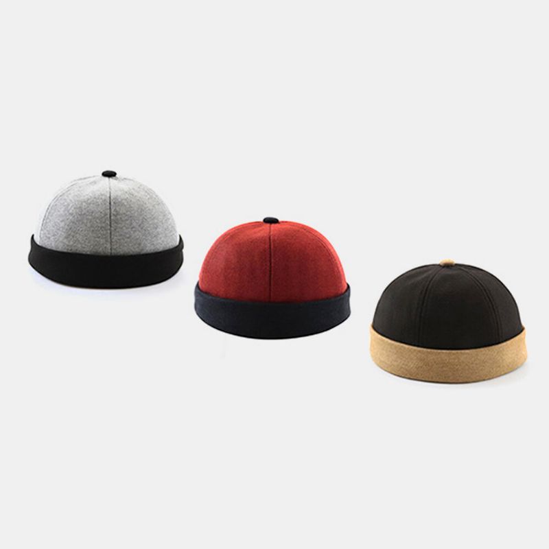 Unisex Fieltro Contraste Color Retro Estilo Hip-hop Invierno Casual Beanie Brimless Skull Hat Sombrero De Propietario