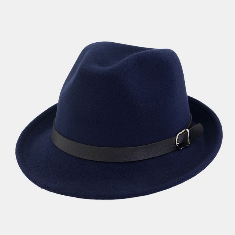 Unisex Fieltro Moda Casual Montar Británico Hebilla De Cinturón Sombrero De Jazz Ajustable Sombrero De Copa Sombrero De Pareja Sombrero Fedora