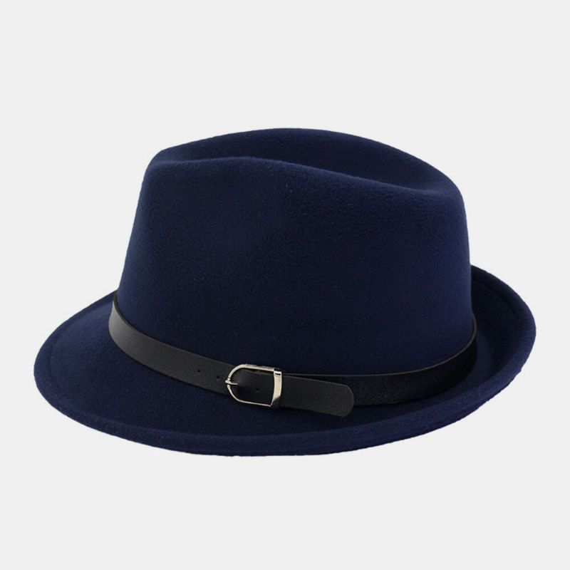 Unisex Fieltro Moda Casual Montar Británico Hebilla De Cinturón Sombrero De Jazz Ajustable Sombrero De Copa Sombrero De Pareja Sombrero Fedora