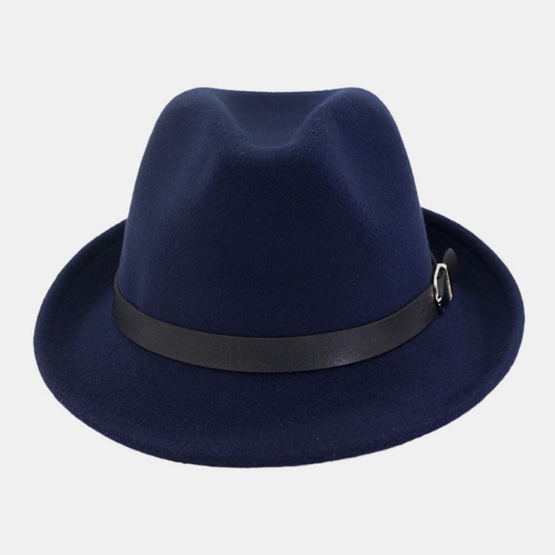 Unisex Fieltro Moda Casual Montar Británico Hebilla De Cinturón Sombrero De Jazz Ajustable Sombrero De Copa Sombrero De Pareja Sombrero Fedora