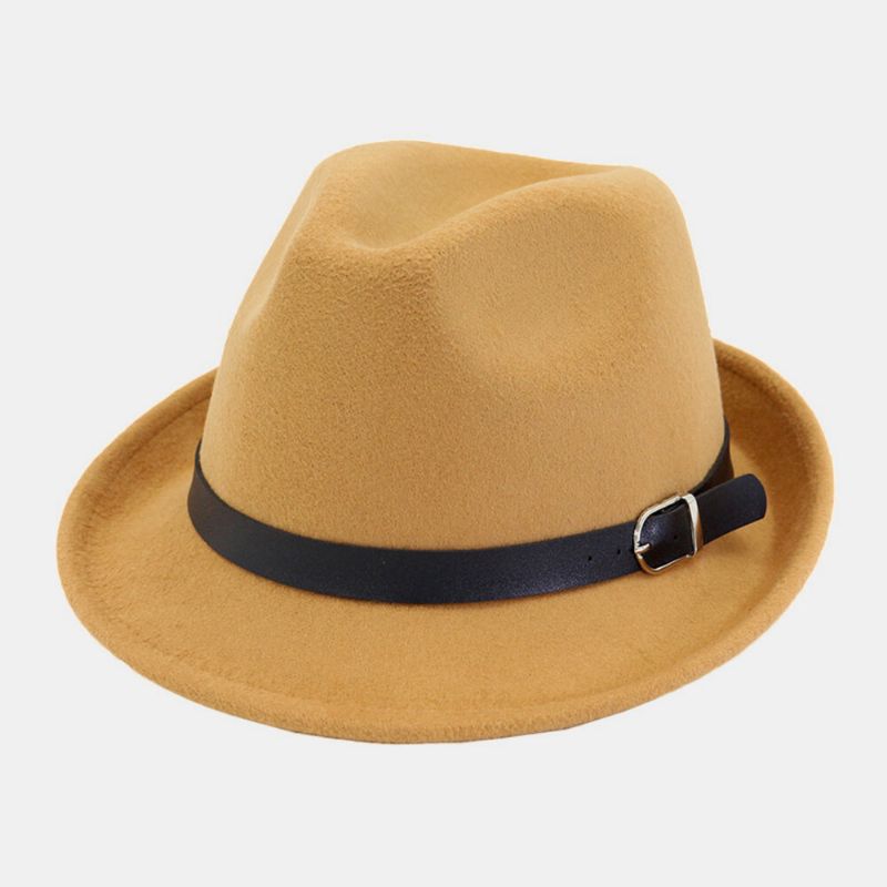 Unisex Fieltro Moda Casual Montar Británico Hebilla De Cinturón Sombrero De Jazz Ajustable Sombrero De Copa Sombrero De Pareja Sombrero Fedora