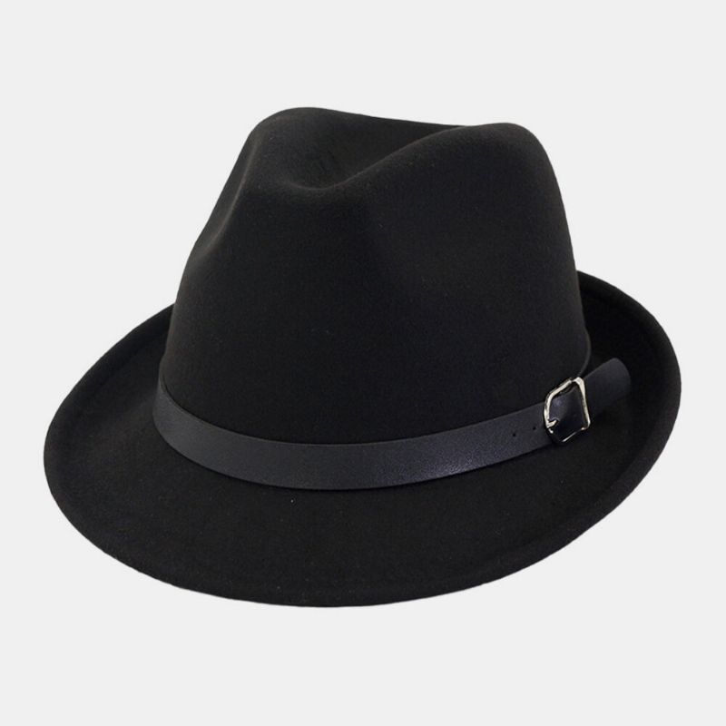 Unisex Fieltro Moda Casual Montar Británico Hebilla De Cinturón Sombrero De Jazz Ajustable Sombrero De Copa Sombrero De Pareja Sombrero Fedora