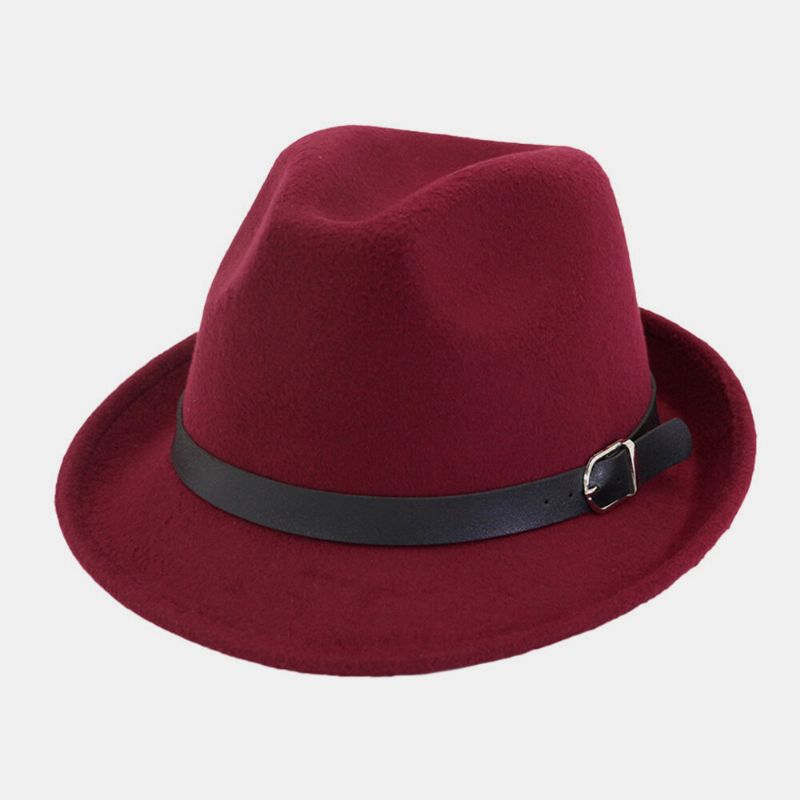 Unisex Fieltro Moda Casual Montar Británico Hebilla De Cinturón Sombrero De Jazz Ajustable Sombrero De Copa Sombrero De Pareja Sombrero Fedora