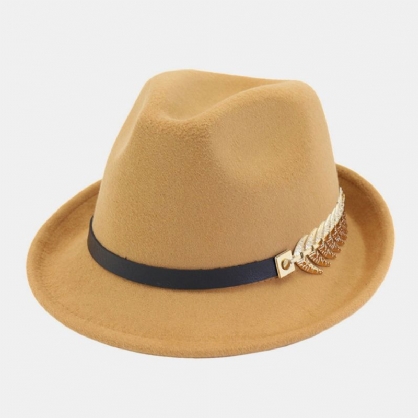 Unisex Fieltro Moda Casual Vintage Hebilla De Hoja De Metal Sombrero De Jazz Ajustable Sombrero De Copa Sombrero De Pareja Sombrero Fedora