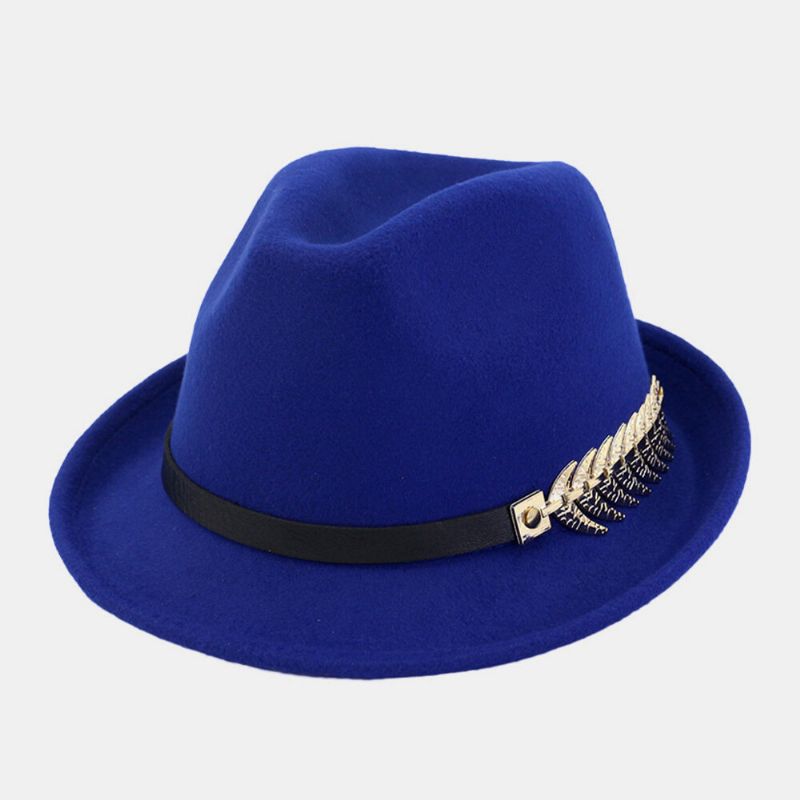 Unisex Fieltro Moda Casual Vintage Hebilla De Hoja De Metal Sombrero De Jazz Ajustable Sombrero De Copa Sombrero De Pareja Sombrero Fedora