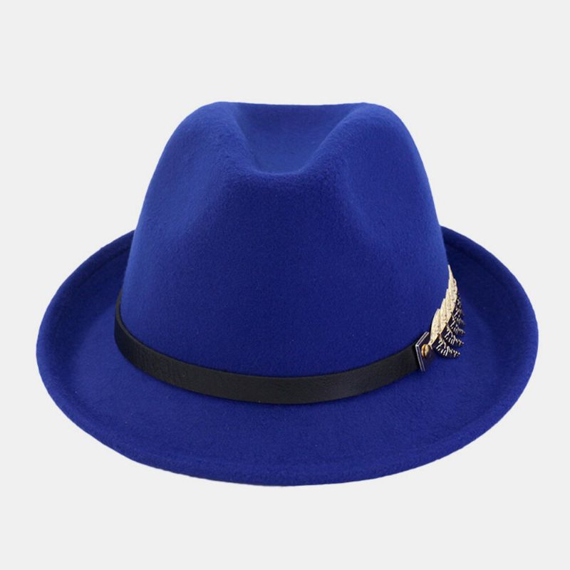 Unisex Fieltro Moda Casual Vintage Hebilla De Hoja De Metal Sombrero De Jazz Ajustable Sombrero De Copa Sombrero De Pareja Sombrero Fedora