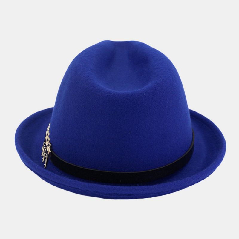 Unisex Fieltro Moda Casual Vintage Hebilla De Hoja De Metal Sombrero De Jazz Ajustable Sombrero De Copa Sombrero De Pareja Sombrero Fedora