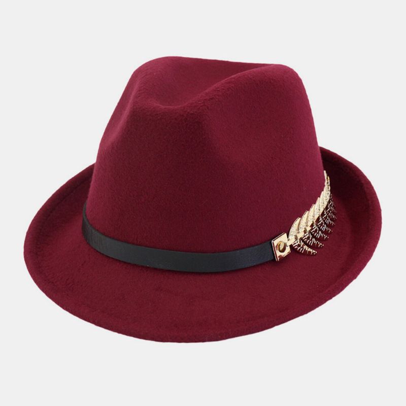 Unisex Fieltro Moda Casual Vintage Hebilla De Hoja De Metal Sombrero De Jazz Ajustable Sombrero De Copa Sombrero De Pareja Sombrero Fedora