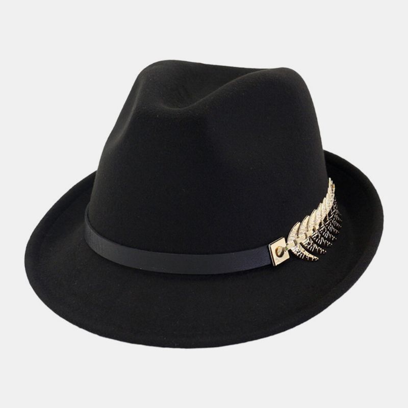 Unisex Fieltro Moda Casual Vintage Hebilla De Hoja De Metal Sombrero De Jazz Ajustable Sombrero De Copa Sombrero De Pareja Sombrero Fedora