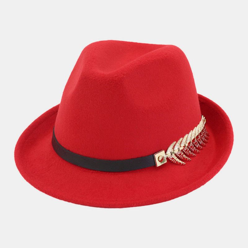 Unisex Fieltro Moda Casual Vintage Hebilla De Hoja De Metal Sombrero De Jazz Ajustable Sombrero De Copa Sombrero De Pareja Sombrero Fedora