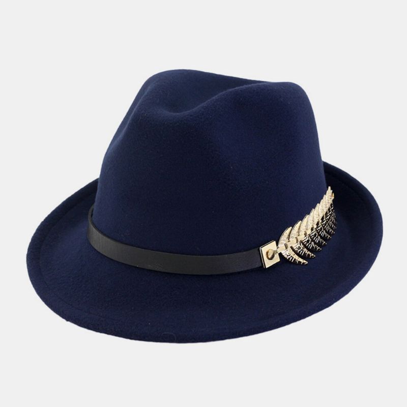 Unisex Fieltro Moda Casual Vintage Hebilla De Hoja De Metal Sombrero De Jazz Ajustable Sombrero De Copa Sombrero De Pareja Sombrero Fedora